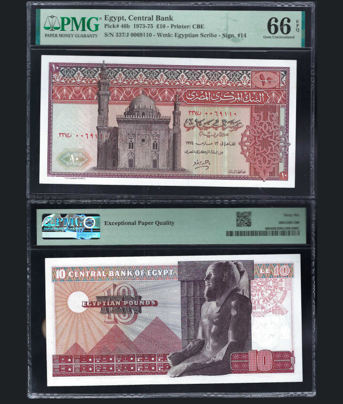 EGYPT; Central Bank. £ 10 Bank Note. Pick # 46b. 1973-75. Printer: CBE. Serial N...