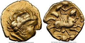 NORTHWESTERN GAUL. Aulerci Cenomani. Ca. 150-50 BC. AV stater (20mm, 7.43 gm, 12h). NGC Choice Fine 3/5 - 3/5, brushed. Celticized head of Apollo righ...