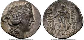 EASTERN EUROPE. Lower Danube. Uncertain tribe. Ca. 2nd-1st centuries BC. AR tetradrachm (31mm, 1h). NGC XF. Imitating Thasos. Celticized head of Diony...