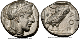 ATTICA. Athens. Ca. 440-404 BC. AR tetradrachm (23mm, 17.18 gm, 11h). NGC AU 5/5 - 4/5. Mid-mass coinage issue. Head of Athena right, wearing earring,...