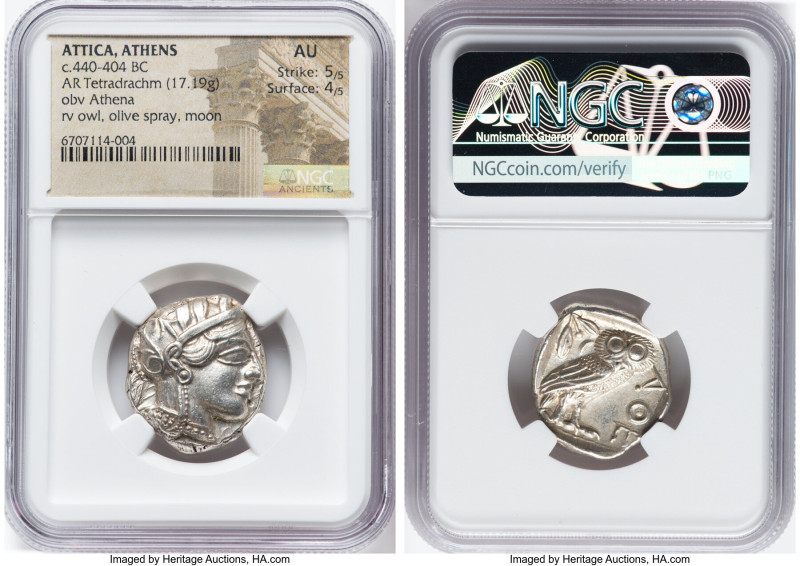 ATTICA. Athens. Ca. 440-404 BC. AR tetradrachm (24mm, 17.19 gm, 1h). NGC AU 5/5 ...