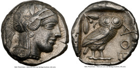 ATTICA. Athens. Ca. 440-404 BC. AR tetradrachm (24mm, 17.12 gm, 1h). NGC Choice XF 4/5 - 4/5. Mid-mass coinage issue. Head of Athena right, wearing ea...