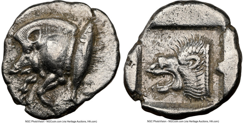 MYSIA. Cyzicus. Ca. 5th century BC. AR diobol (11mm, 10h). NGC XF. Forepart of b...