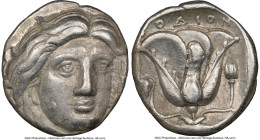 CARIAN ISLANDS. Rhodes. Ca. 316-305 BC. AR tetradrachm (23mm, 15.14 gm, 12h). NGC Choice VF 4/5 - 4/5. Rhodian standard. Head of Helios facing, turned...