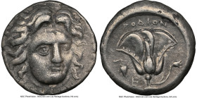 CARIAN ISLANDS. Rhodes. Ca. 305-275 BC. AR didrachm (18mm, 12h). NGC VF. Rhodian standard. Head of Helios facing, turned slightly right, hair parted i...