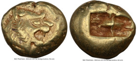 LYDIAN KINGDOM. Alyattes or Walwet (ca. 610-546 BC). EL third-stater or trite (12mm, 4.72 gm). NGC Choice VF 5/5 - 4/5. Lydo-Milesian standard, Sardes...