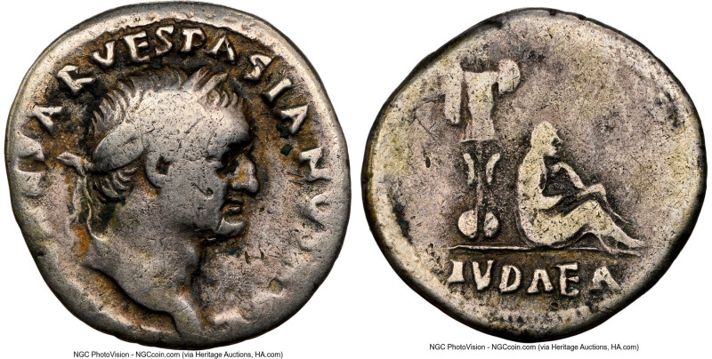 Vespasian (AD 69-79). AR denarius (17mm, 5h). NGC Fine. Rome, 21 December AD 69-...