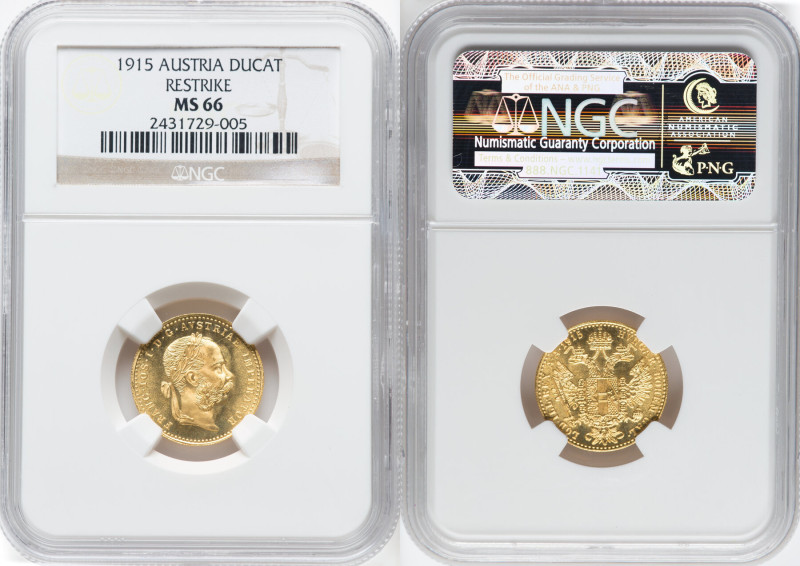 Franz Joseph I gold Restrike Ducat 1915 MS66 NGC, Vienna mint, KM2267, Fr-494. H...