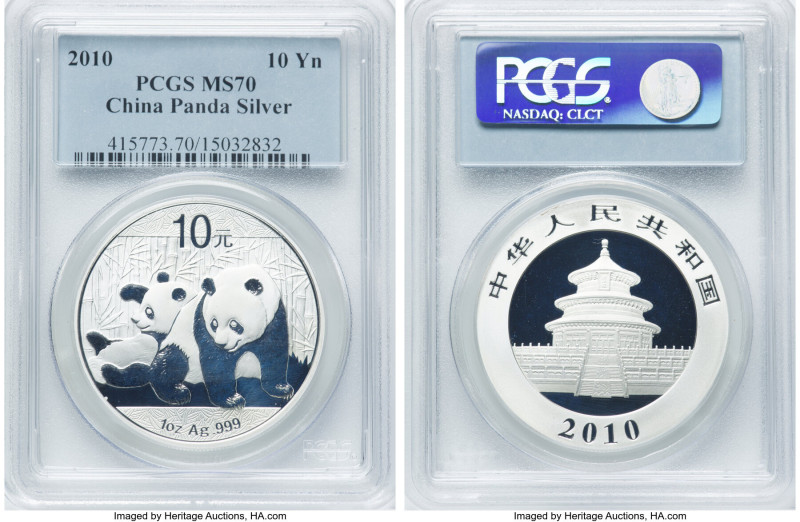 People's Republic 3-Piece Lot of Certified silver "Panda" 10 Yuan 2010 MS70 PCGS...