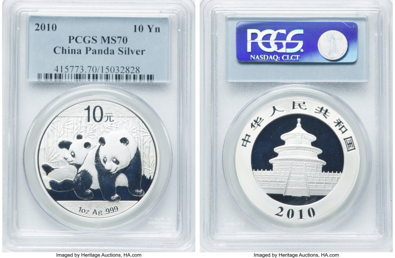 People's Republic 4-Piece Lot of Certified silver "Panda" 10 Yuan 2010 MS70 PCGS...