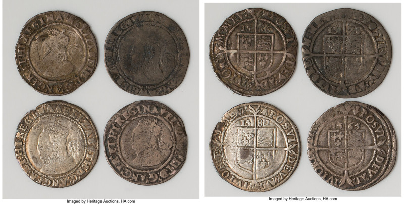 Elizabeth I 4-Piece Lot of Uncertified Hammered 6 Pence, Assorted types and year...