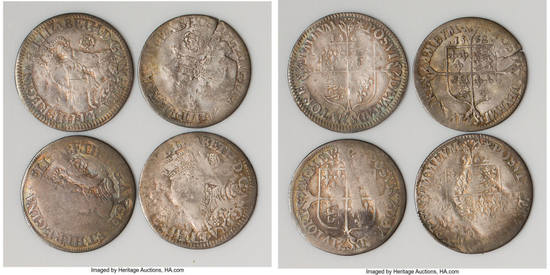 Elizabeth I 4-Piece Lot of Uncertified Milled 6 Pence 1562, Tower mint, S-2594. ...