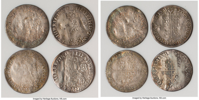 Elizabeth I 4-Piece Lot of Uncertified Milled 6 Pence 1562, Tower mint, S-2594. ...