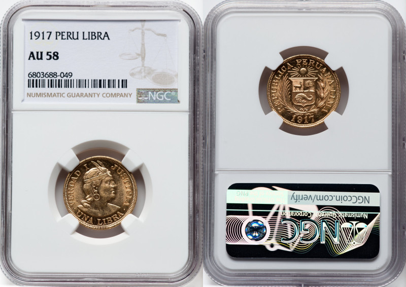 Republic gold Libra 1917 AU58 NGC, Lima mint, KM207, Fr-73. HID09801242017 © 202...