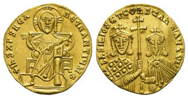 BASIL I THE MACEDONIAN, with CONSTANTINE (867-886). GOLD Solidus. Constantinople. ( 4.40 g. / 19.2 mm ).