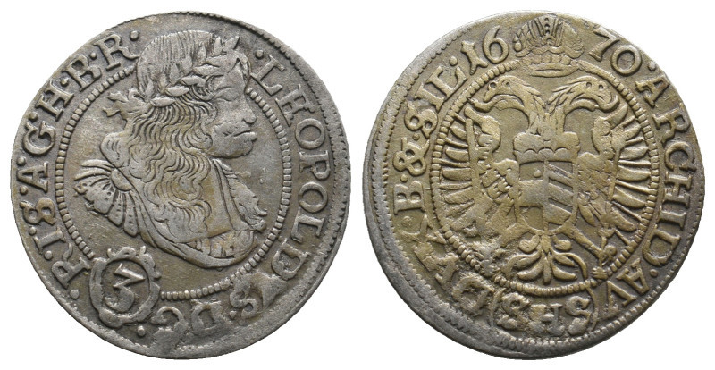 HOLY ROMAN EMPIRE. Leopold I (1658-1705). 3 Kreuzer (1670). ( 1.68 g. / 21.2 mm ...