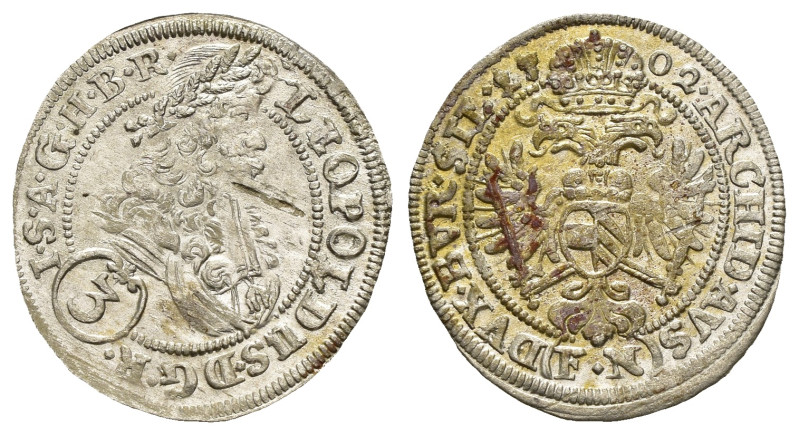 HOLY ROMAN EMPIRE. Leopold I (1658-1705). 3 Kreuzer (1702). ( 1.65 g. / 21.6 mm ...