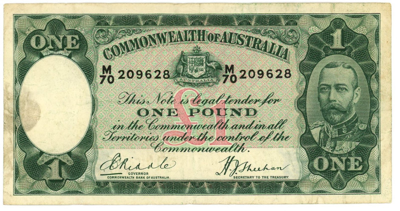 Australia 1 Pound 1933 - 1938 (ND)

P# 22, N# 202346; # M 70 209628; VF