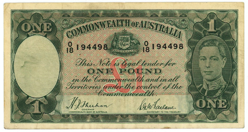 Australia 1 Dollar 1938 (ND)

P# 26a, # O/18 194498; VF+