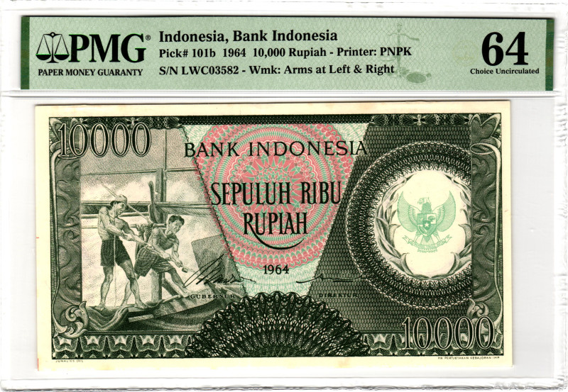 Indonesia 10000 Rupiah 1964 PMG 64 Choice Uncirculated

P# 101b, N# 317390; # ...