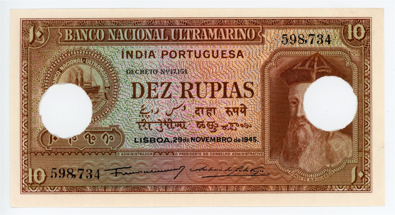 Portuguese India 10 Rupias 1945 Cancelled Note

P# 36, N# 215921; # 598734; UN...
