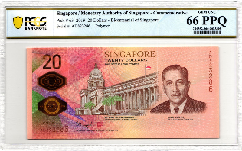 Singapore 20 Dollars 2019 PCGS 66 PPQ Gem Unc

P# 63, N# 222466; # AD 823286