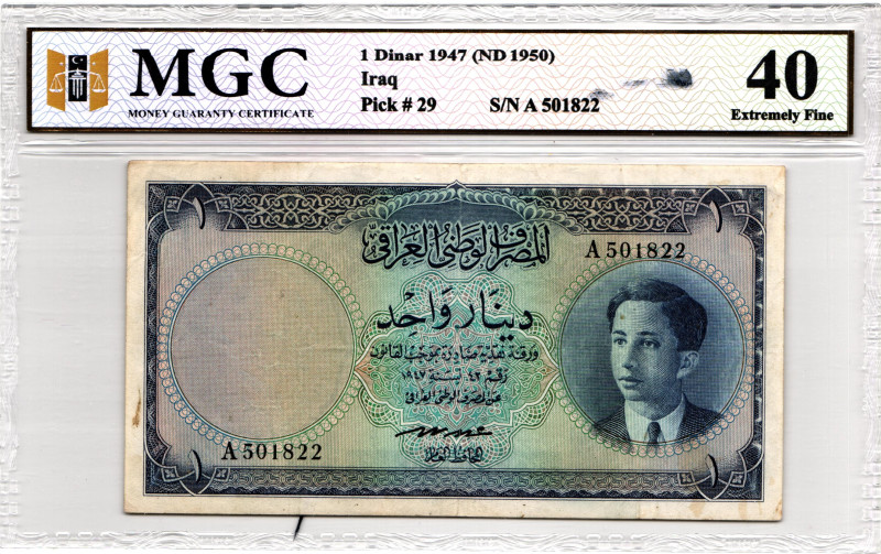 Iraq 1 Dinar 1947 (1950) (ND) MGC 40 Extremely Fine

P# 29, N# 221535; # A 501...