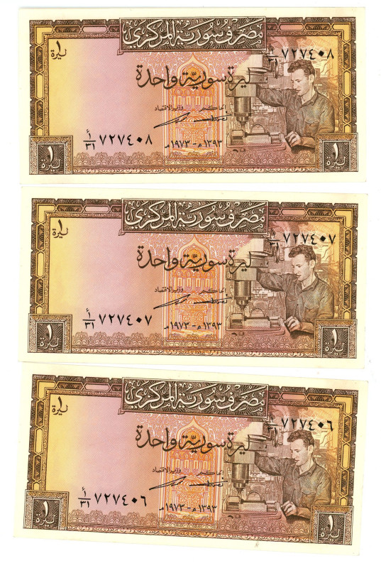 Syria 3 x 1 Pound 1973 Consecutives Numbers

P# 93c, N# 212092; # 727406 - 727...