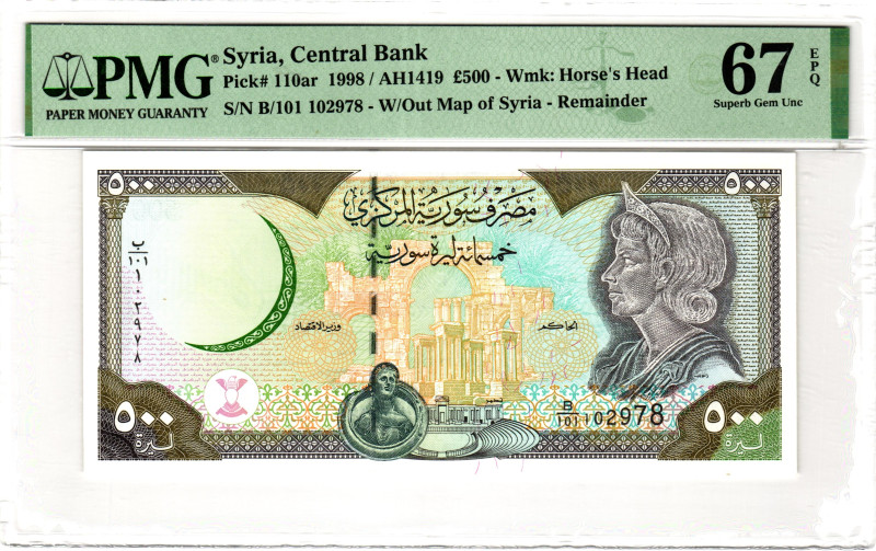 Syria 500 Pounds 1998 AH 1419 Reminder PMG 67 EPQ Superb Gem Unc

P# 110ar, N#...