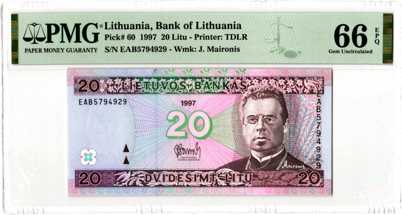 Lithuania 20 Litu 1997 PMG 66 EPQ Gem Uncirculated

P# 60, N# 209952; # EAB 57...