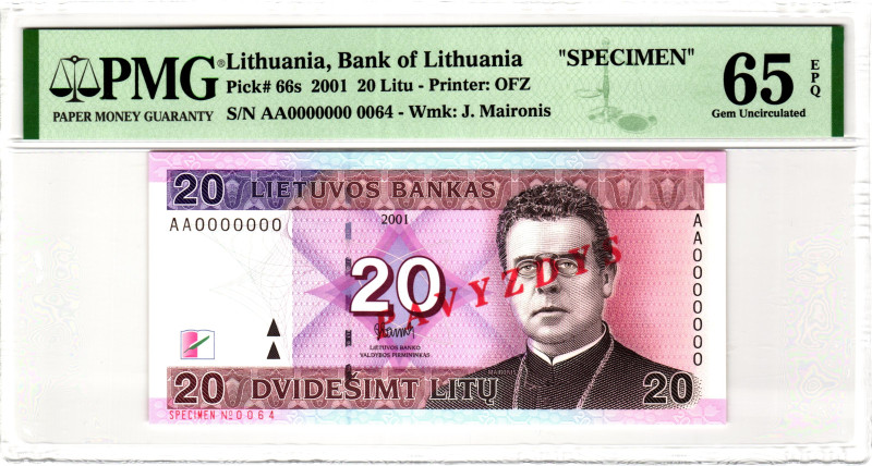 Lithuania 20 Litu 2001 Speicimen PMG 65 EPQ Gem Uncirculated

P# 66s, N# 20408...