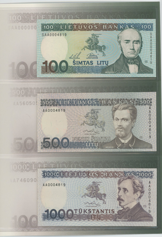 Lithuania 100 - 500 - 1000 Litas 1991 - 1994 The Same Number

With Original Co...