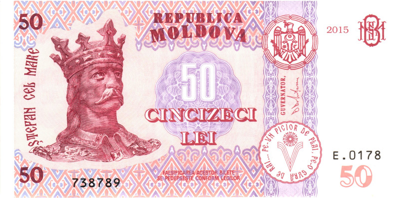 Moldova 50 Lei 2015

P# 24, N# 215902; # E.0178 738789; Signature D. Drăguțanu...