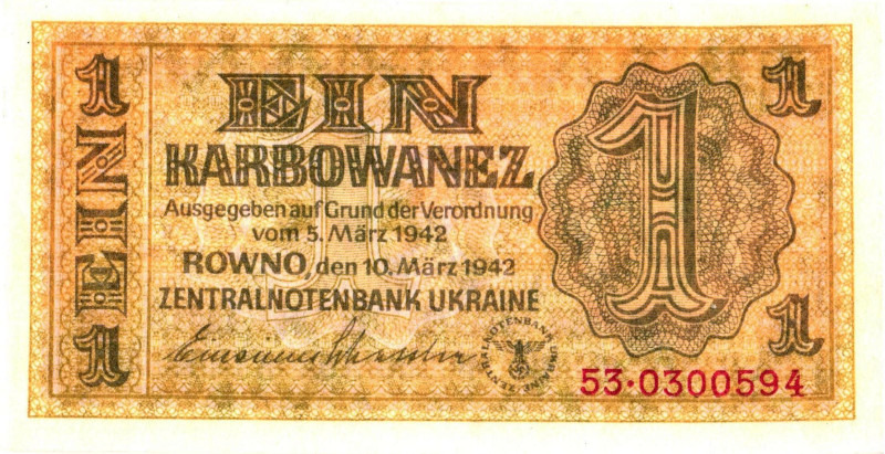 Ukraine 1 Karbovanets 1942

P# 49, # 53-0300594; UNC