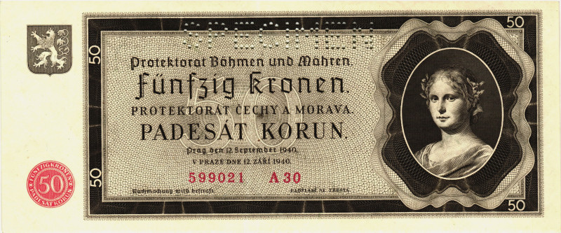 Bohemia & Moravia 50 Korun 1940 Specimen

P# 5s, N# 232620; # A 30 599021; Per...