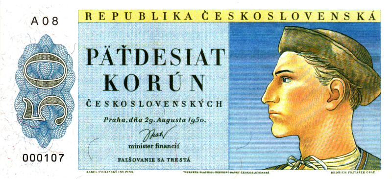 Czechoslovakia 50 Korun 1950 (2003) Reprint

# A08 000107; Podle Vzoru Nevydan...