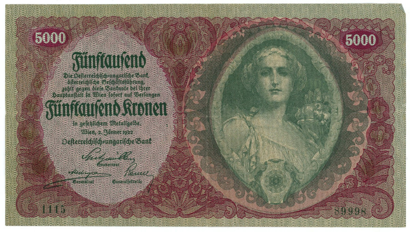 Austria 5000 Kronen 1922

P# 79, # 111589998; XF-