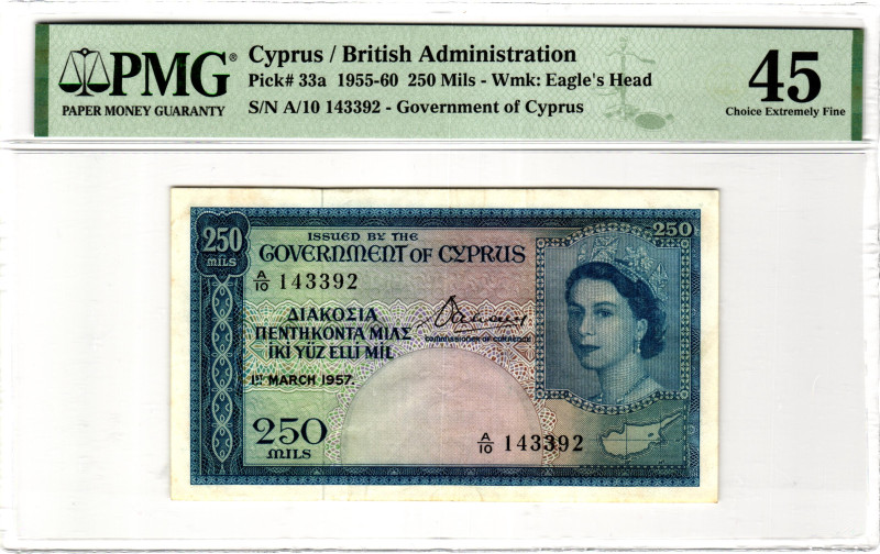 Cyprus 250 Mils 1957 PMG 45 Choice Extremely Fine

P# 33a, N# 216009; # A/10 1...