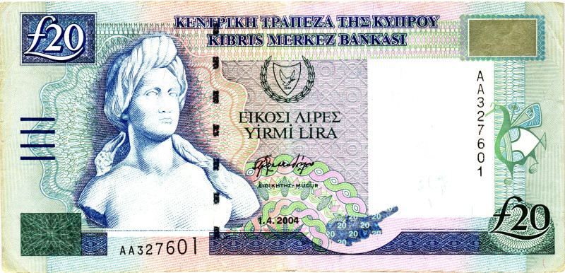 Cyprus 20 Pounds 2004

P# 63, N# 209108; # AA 327601; VF