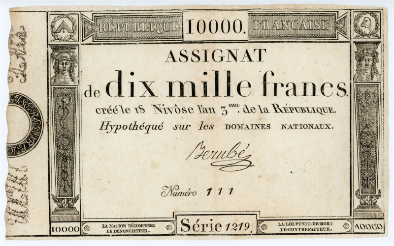 France Assignat 10000 Francs 1795

P# A82, N# 356067; #111; Signature: Berubé;...