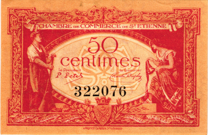 France Notgeld Chambre de Commerce de St-Etienne 50 Centimes 1921

JP# 114 - 0...