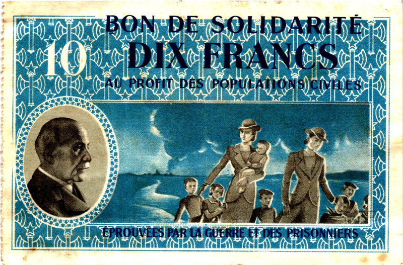 France Notgeld Bon de Solidarite 10 Francs 1940 - 1944

# 5930337; VF