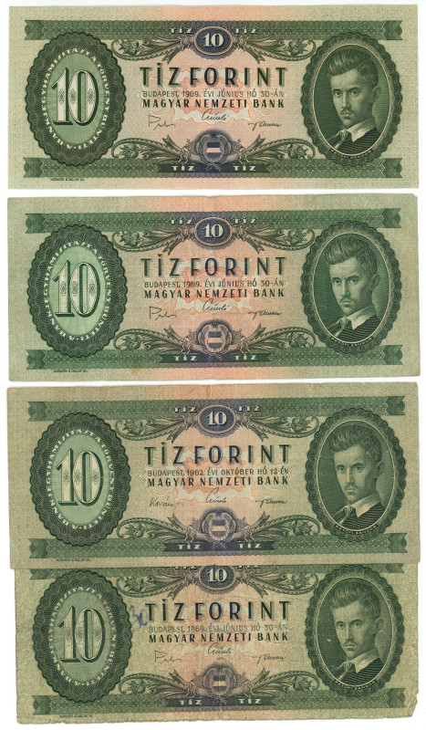 Hungary 4 x 10 Forint 1962 -1969

P# 168c, d, N# 207268; F-VF