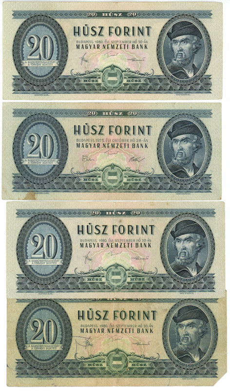 Hungary 4 x 20 Forint 1975 -1980

P# 169f, g, N# 205560; F-VF