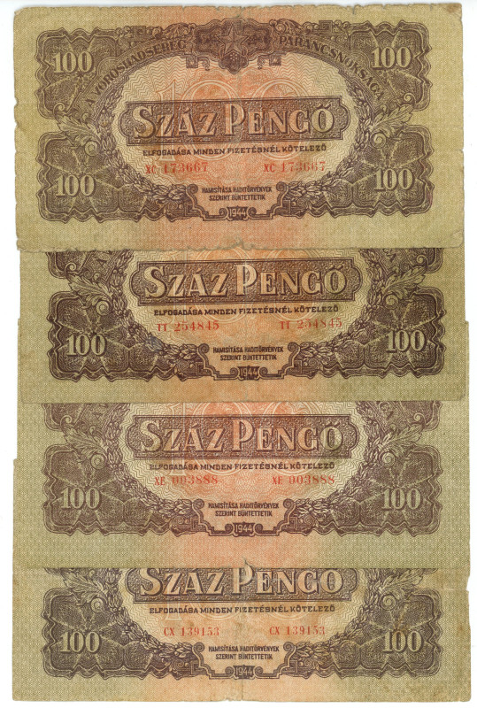 Hungary 4 x 100 Pengo 1944 Russian Occupation WWII

P# M8, N# 207222; VF