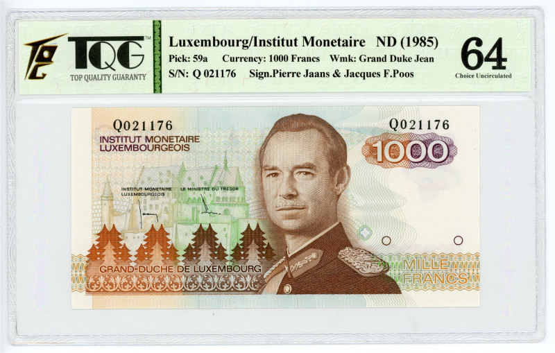 Luxembourg 1000 Francs 1985 (ND) TQG 64 Choice Uncirculated

P# 59a, N# 220966...