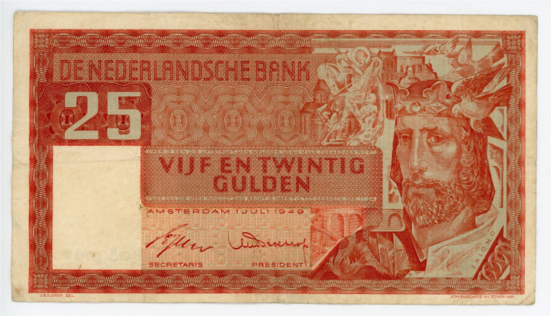 Netherlands 25 Gulden 1949

P# 84, N# 210805; #6CP083007; VF