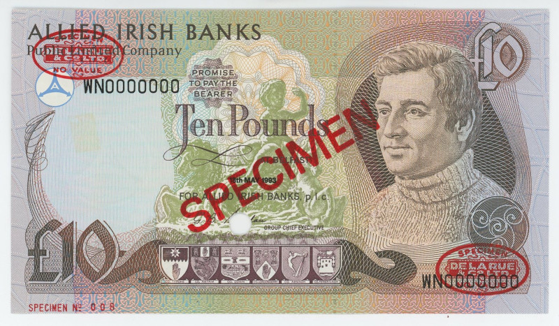 Northern Ireland Allied Irish Banks 10 Pounds 1993 Specimen

P# 7s, # WN000000...