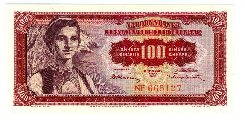 Yugoslavia 100 Dinara 1955

P# 69, N# 204349; # NF 665127; UNC