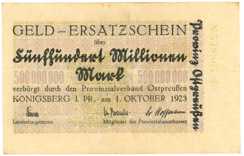 Germany - Weimar Republic Ostpreussen Konigsberg 500 Million Mark 1923

# 5488...